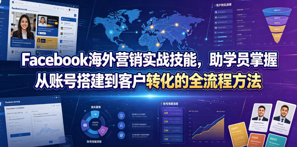 Facebook海外营销实战技能，助学员掌握从账号搭建到客户转化的全流程方法-钱途社