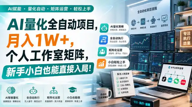 AI量化全自动项目，月入1W+，个人工作室矩阵，新手小白也能直接入局！【揭秘】-钱途社
