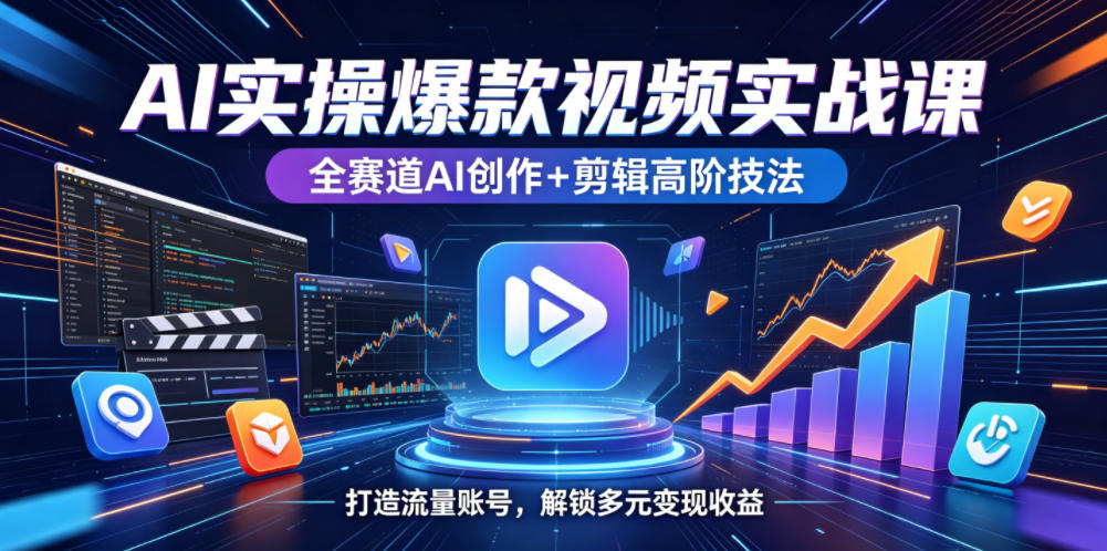 AI实操爆款视频实战课，全赛道AI创作+剪辑高阶技法，打造流量账号，解锁多元变现收益-钱途社