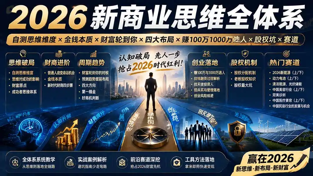 2026新商业思维全体系：自测思维维度×金钱本质×财富轮到你×四大布局×赚100万1000万选人×股权坑×赛道-钱途社