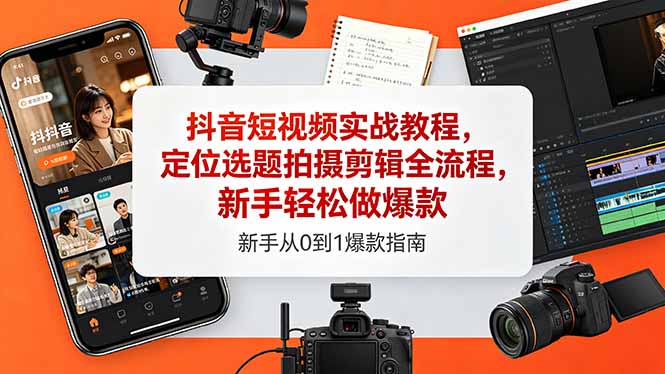 抖音短视频实战教程，定位选题拍摄剪辑全流程，新手轻松做爆款-钱途社