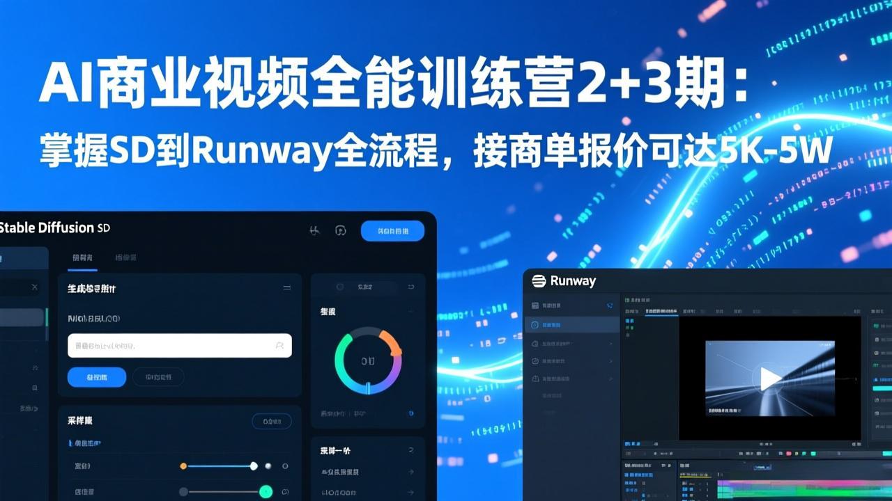 AI商业视频全能训练营2+3期：掌握SD到Runway全流程，接商单报价可达5K-5W-钱途社