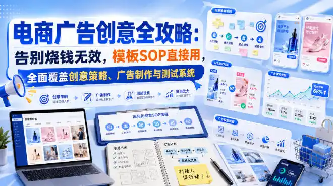 电商广告创意全攻略：告别烧钱无效，模板SOP直接用，全面覆盖创意策略、广告制作与测试系统【原创双语字幕】-钱途社