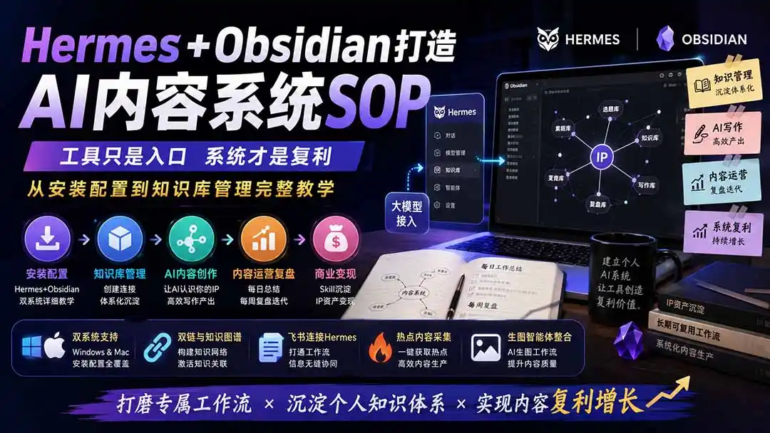 Hermes+Obsidian打造AI内容系统SOP；工具只是入口系统才是复利，从安装配置到知识库管理完整教学-钱途社