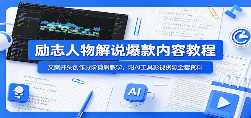 励志人物解说爆款内容教程：文案开头创作分阶剪辑教学，附AI 工具影视资源全套资料-钱途社