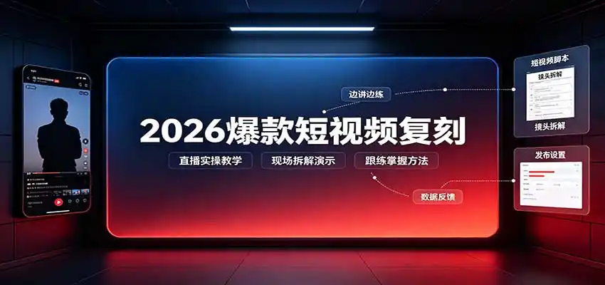 2026爆款短视频复刻：直播实操教学，配套文字文档掌握全流程-钱途社