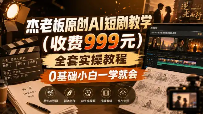 杰老板原创AI短剧教学(收费999元)，全套实操教程，0基础小白一学就会，非搬运技术-钱途社