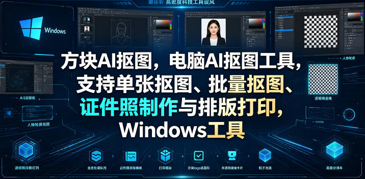 方块AI抠图，电脑AI抠图工具，支持单张抠图、批量抠图、证件照制作与排版打印，Windows工具-钱途社