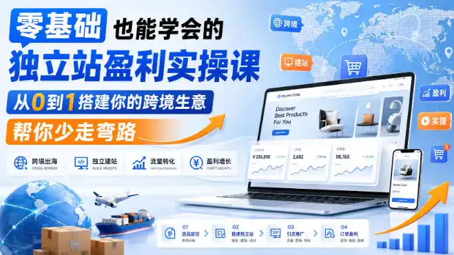 零基础也能学会的独立站盈利实操课，从0到1搭建你的跨境生意，帮你少走弯路-钱途社