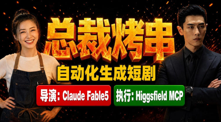 Claude Fable5担任导演+Higgsfield MCP落地执行｜《总裁烤串》真人质感短剧全自动AI生成全流程教学-钱途社