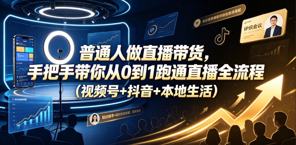 普通人做直播带货，手把手带你从0到1跑通直播全流程(视频号+抖音+本地生活)-钱途社