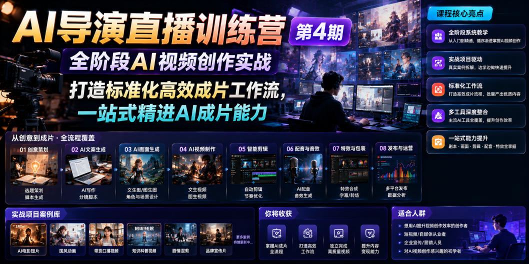 AI导演直播训练营第4期｜全阶段AI视频创作实战，打造标准化高效成片工作流，一站式精进AI成片能力-钱途社