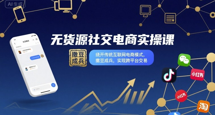 无货源社交电商实操课，绕开传统互联网电商模式，撒豆成兵，实现跨平台交易-钱途社