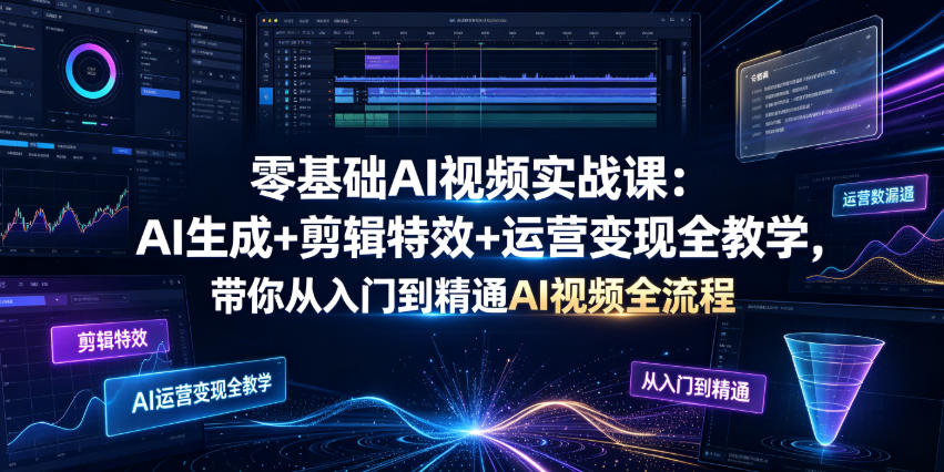 零基础AI视频实战课：AI生成+剪辑特效+运营变现全教学，带你从入门到精通AI视频全流程-钱途社