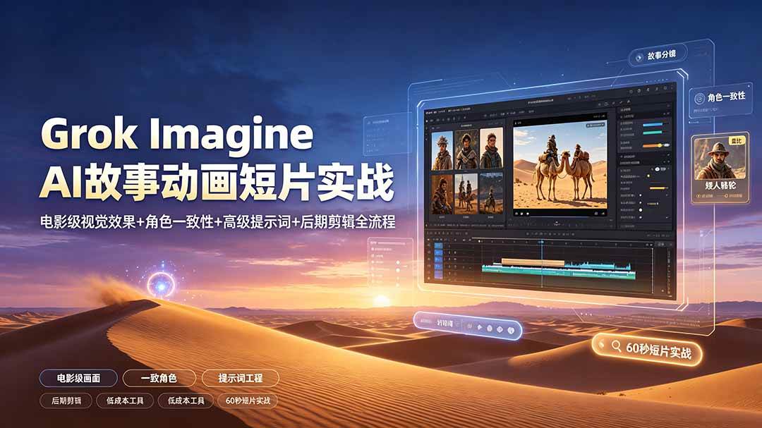 （19305期）Grok Imagine AI故事动画短片实战：电影级视觉效果+角色一致性+高级提示词+后期剪辑全流程-钱途社