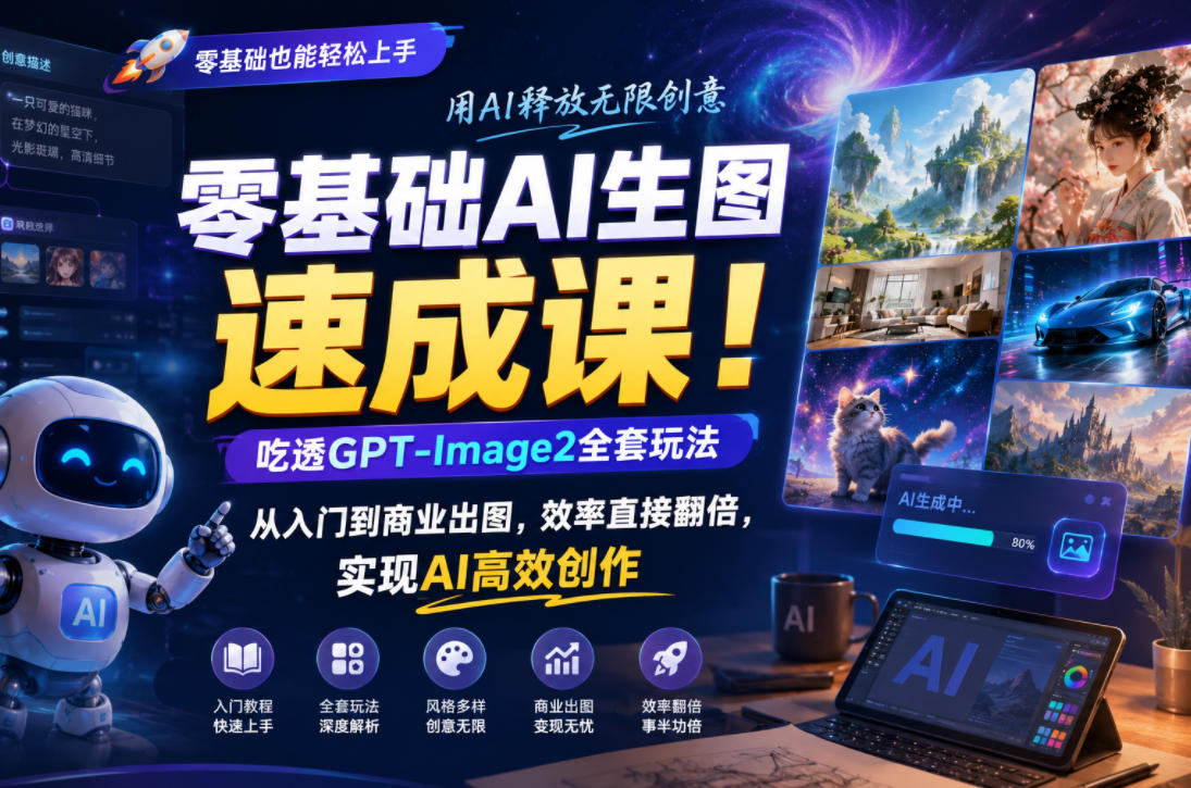 零基础AI生图速成课！吃透GPT-Image2全套玩法，从入门到商业出图，效率直接翻倍，实现AI高效创作-钱途社