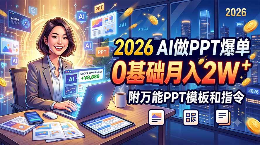 （19284期）2026 AI做PPT爆单，0基础月入2W，附万能PPT模板和指令-钱途社