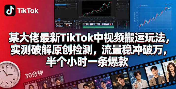 某大佬最新TikTok中视频搬运玩法，实测破解原创检测，流量稳冲破万，半个小时一条爆款-钱途社