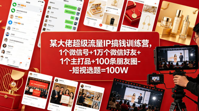 某大佬超级流量IP搞钱训练营，1个微信号+1万个微信好友+1个主打品+100条朋友圈-短视选题=100W-钱途社