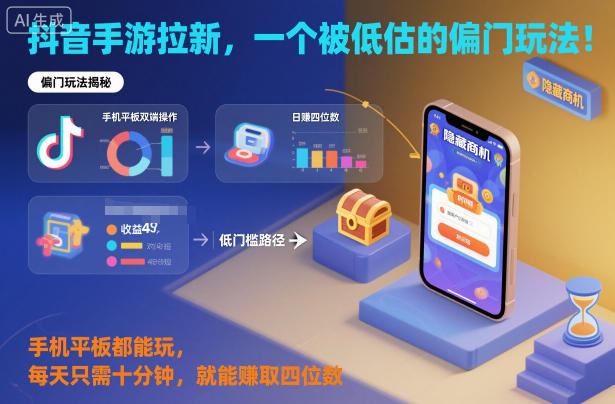 抖音手游拉新，一个被低估的偏门玩法！手机平板都能玩，每天只需十分钟，就能賺取四位数【揭秘】-钱途社