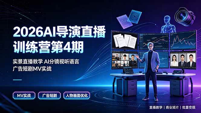 （19216期）2026AI导演直播训练营第4期，实景直播教学AI分镜视听语言，广告短剧MV实战，解决人物画面崩坏痛点-钱途社