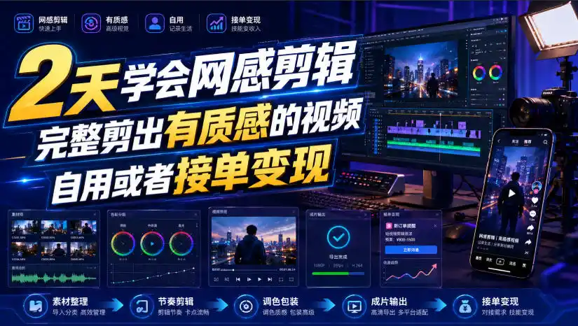 2天学会网感剪辑，完整剪出有质感的视频，自用或者接单变现-钱途社