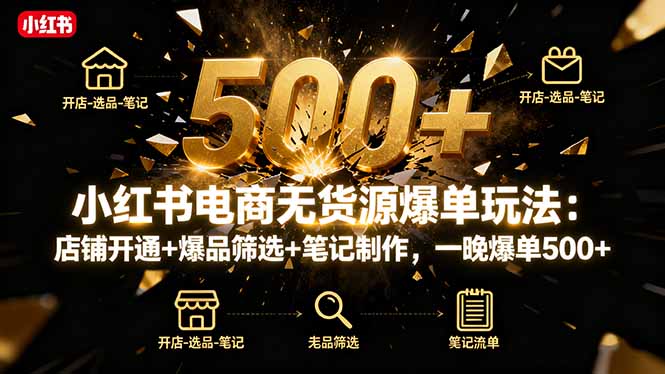 小红书电商无货源爆单玩法：店铺开通+爆品筛选+笔记制作，一晚爆单500+-钱途社
