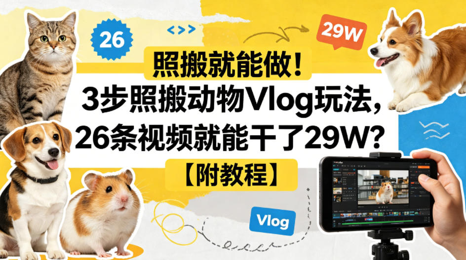 照搬就能做！3步照搬动物Vlog玩法，26条视频就能干了29W？【附教程】【赠coze一键生成工作流】-钱途社