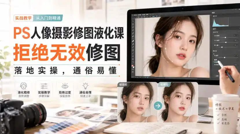 PS人像摄影修图液化课，拒绝无效修图，落地实操，通俗易懂-钱途社