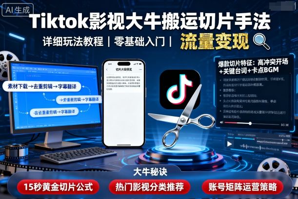 Tiktok影视大牛搬运切片手法，详细玩法教程-钱途社