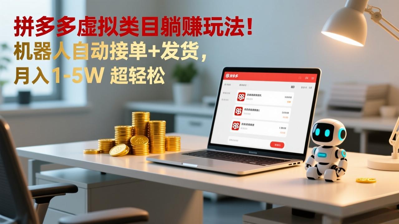 多多虚拟类目躺赚玩法！机器人自动接单+发货，月入 1-5W 超轻松-钱途社