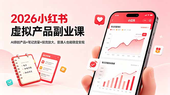 2026小红书虚拟产品副业课，AI原创产品+笔记流量+投流放大，普通人也能稳定变现-钱途社