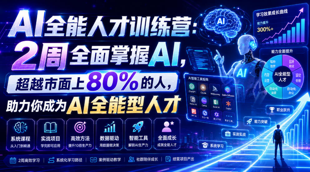 AI全能人才训练营：2周全面掌握AI，超越市面上80%的人，助力你成为AI全能型人才-钱途社