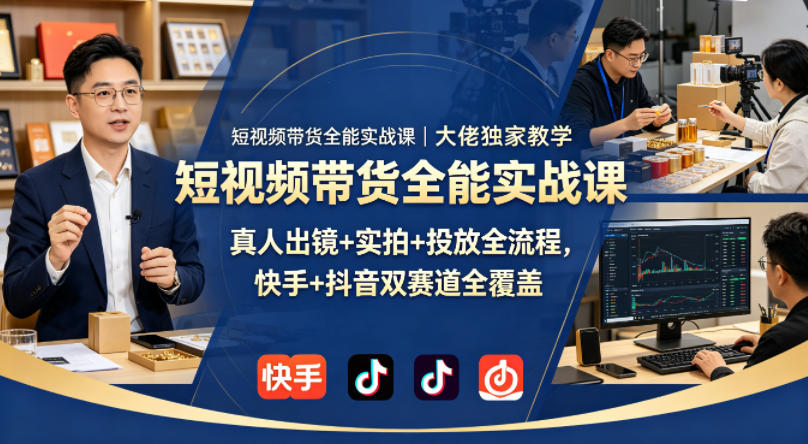 短视频带货全能实战课｜大佬独家教学，真人出镜+实拍+投放全流程，快手+抖音双赛道全覆盖-钱途社