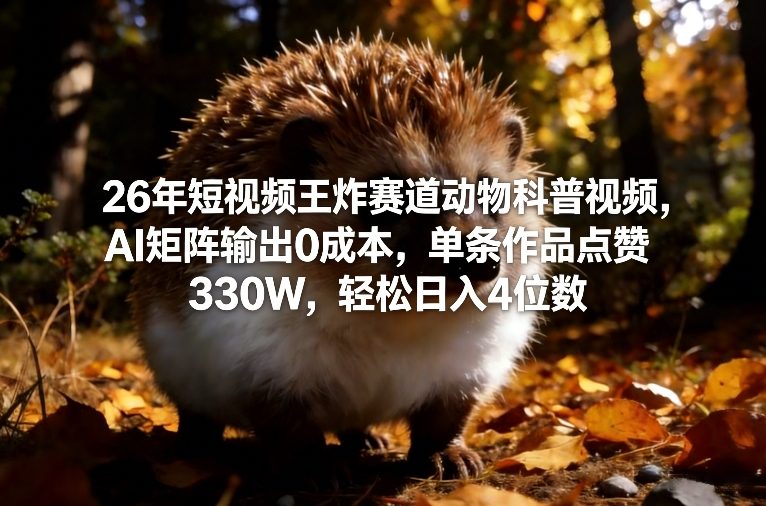 26年短视频王炸赛道动物科普视频，AI矩阵输出0成本，单条作品点赞330W，轻松日入4位数-钱途社