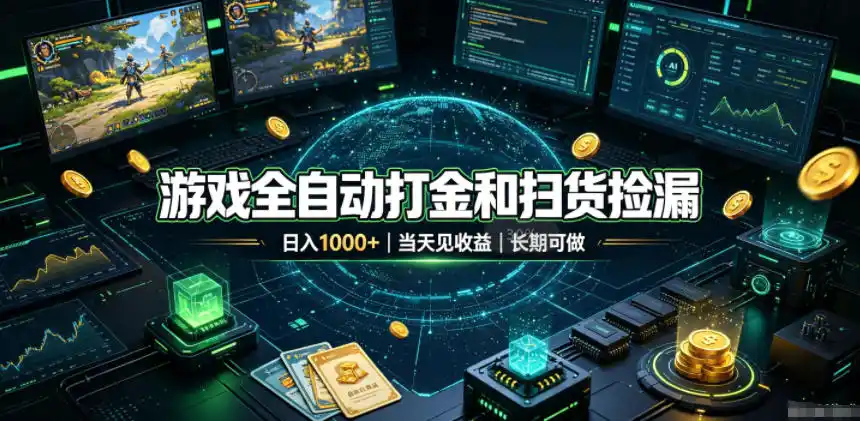 游戏全自动打金和扫货捡漏，日入1k+，当天见收益，长期可做！【揭秘】-钱途社