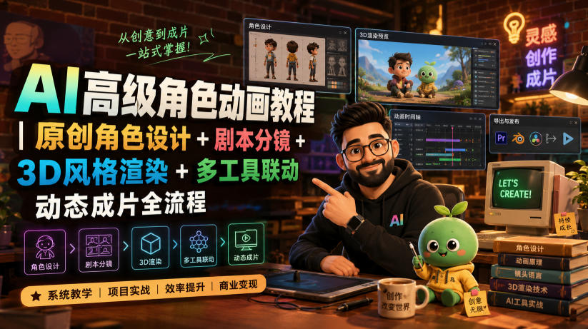 AI高级角色动画教程｜原创角色设计+剧本分镜+3D风格渲染+多工具联动动态成片全流程【中英字幕】-钱途社