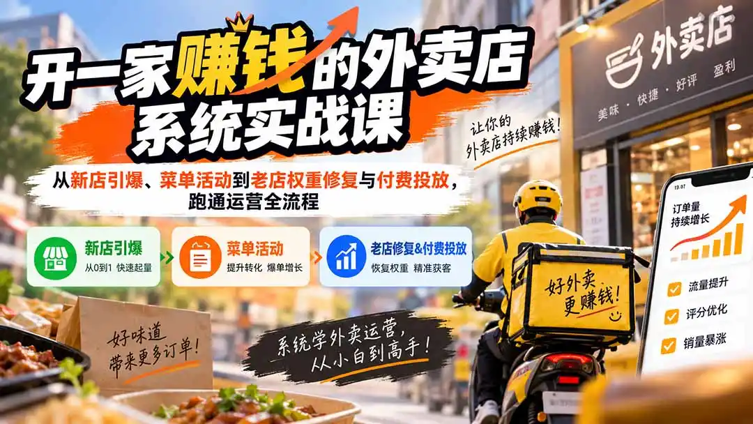 开一家赚钱的外卖店系统实战课：从新店引爆、菜单活动到老店权重修复与付费投放，跑通运营全流程-钱途社