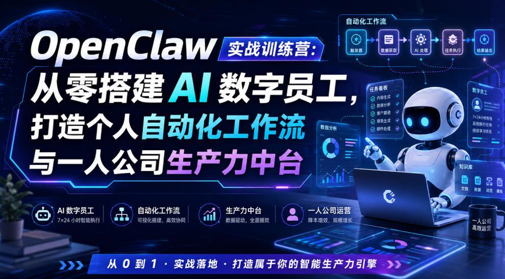 OpenClaw实战训练营：从零搭建AI数字员工，打造个人自动化工作流与一人公司生产力中台-钱途社