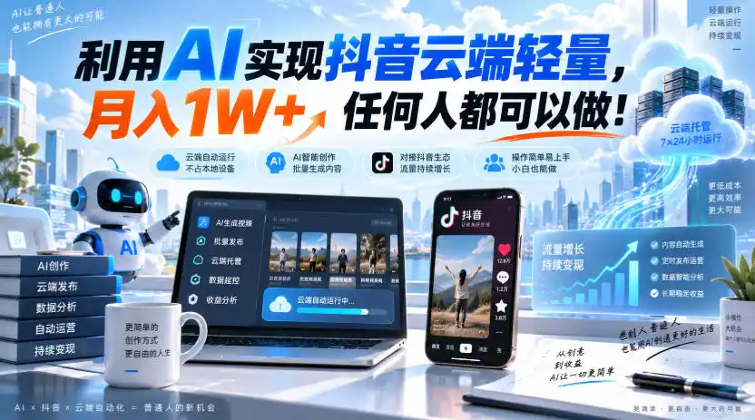 利用AI实现抖音云端轻量，月入1W+，任何人都可以做！【揭秘】-钱途社