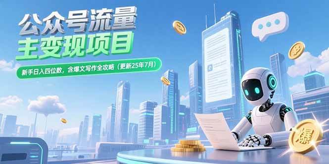 (15412期)公众号流量主变现项目,新手日入四位数,含爆文写作全攻略(更新25年7月)-钱途社