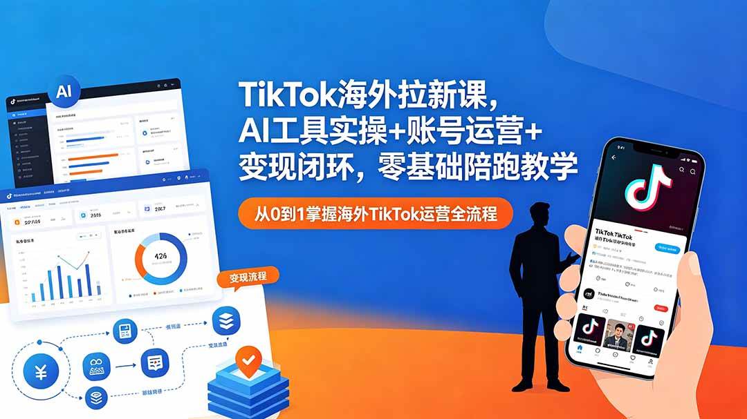 （18522期）TikTok海外拉新课，AI工具实操+账号运营+变现闭环，零基础陪跑教学-钱途社