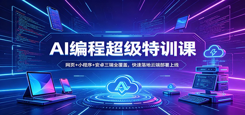AI编程超级特训课：网页+小程序+安卓三端全覆盖，快速落地云端部署上线-钱途社