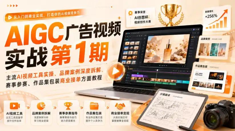 AIGC广告视频实战第1期，主流AI视频工具实操、品牌案例深度拆解、赛事参赛、作品集包装商业接单方面教程-钱途社
