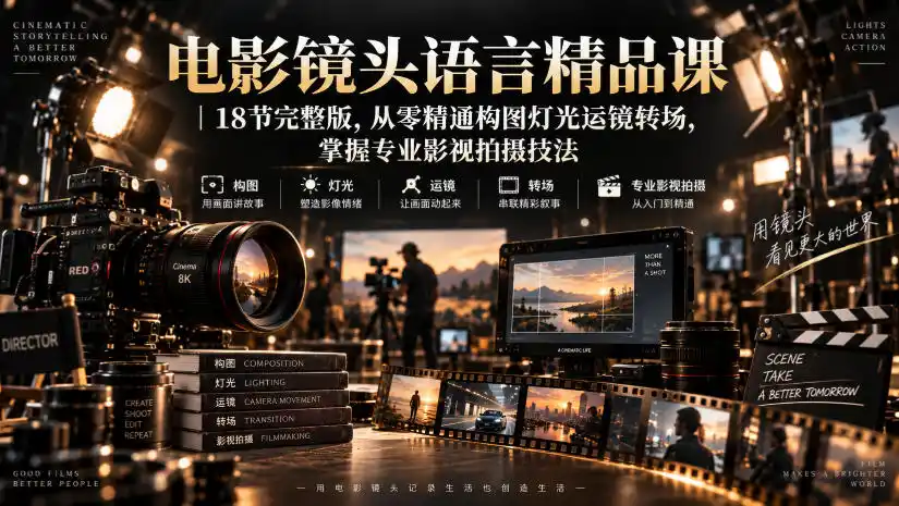 电影镜头语言精品课｜18节完整版，从零精通构图灯光运镜转场，掌握专业影视拍摄技法-钱途社
