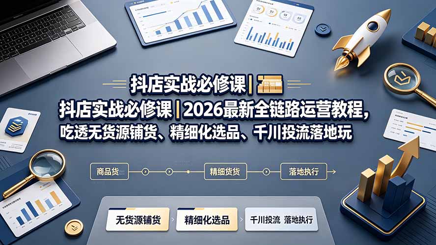 抖店实战必修课｜2026最新全链路运营教程，吃透无货源铺货、精细化选品、千川投流落地玩法-钱途社