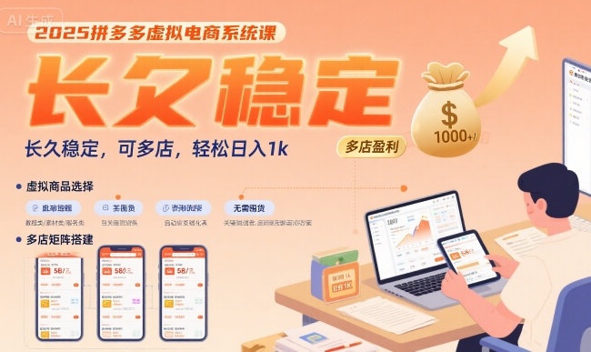 2025拼多多虚拟电商系统课，长久稳定，可多店，轻松日入1k-钱途社
