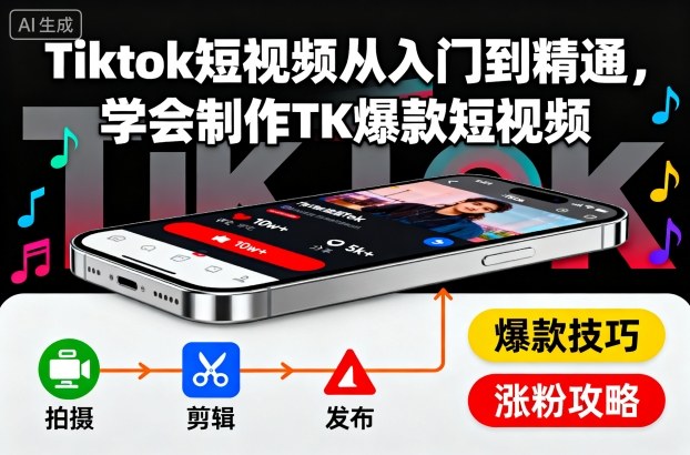 Tiktok短视频从入门到精通,学会制作TK爆款短视频