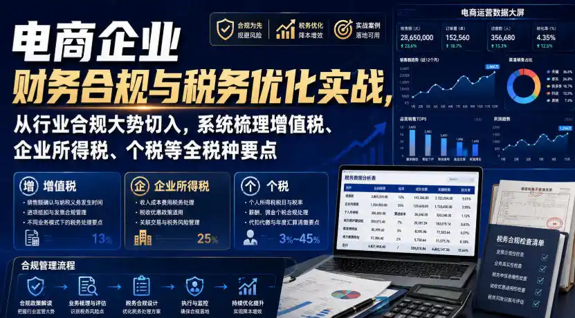 电商企业财务合规与税务优化实战，从行业合规大势切入，系统梳理增值税、企业所得税、个税等全税种要点-钱途社