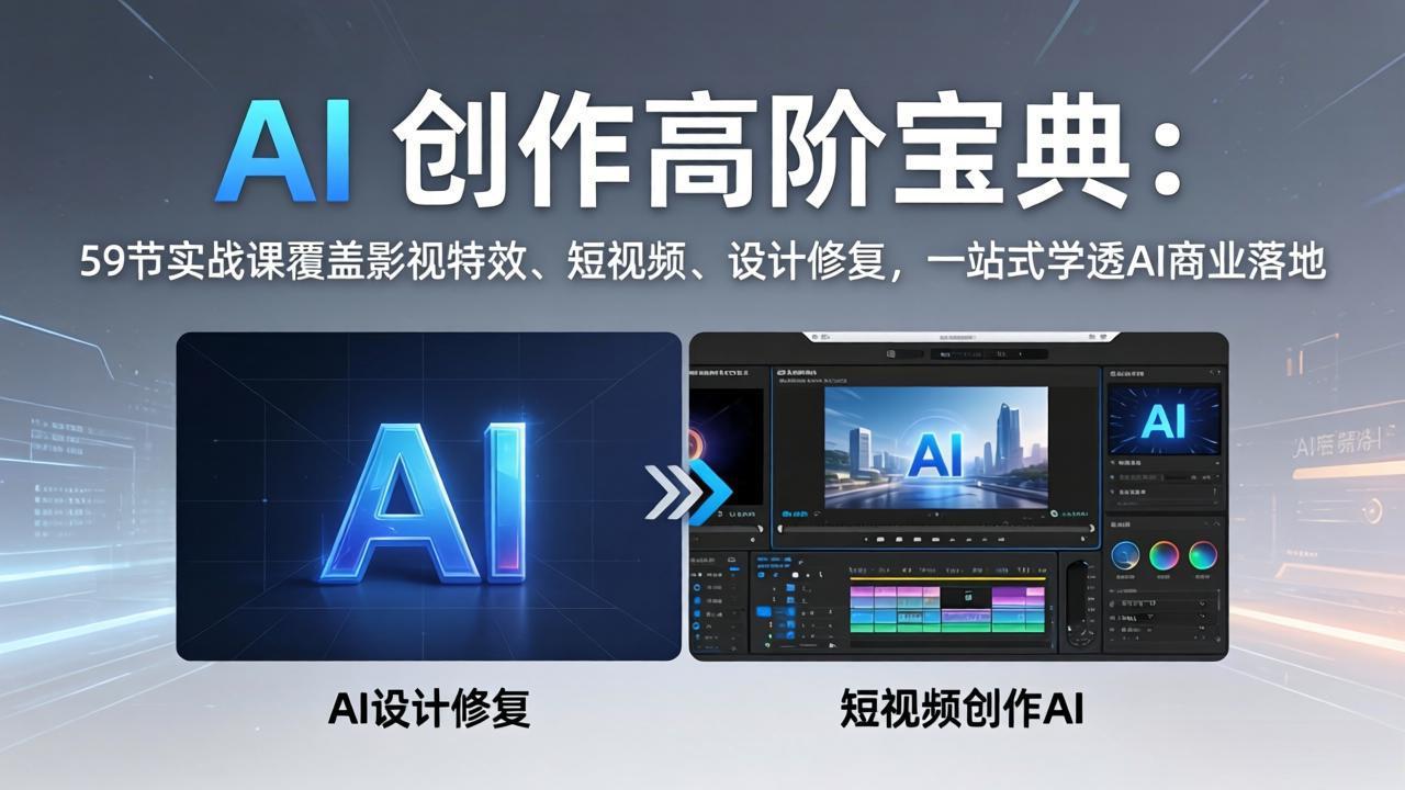 AI 创作高阶宝典：59节实战课覆盖影视特效、短视频、设计修复，一站式学透AI商业落地-钱途社